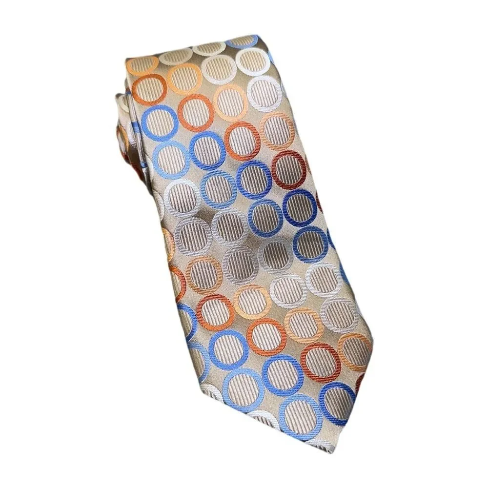 Michael Kors Geometric Circle Tie Beige Blue Orange Silk Classic
